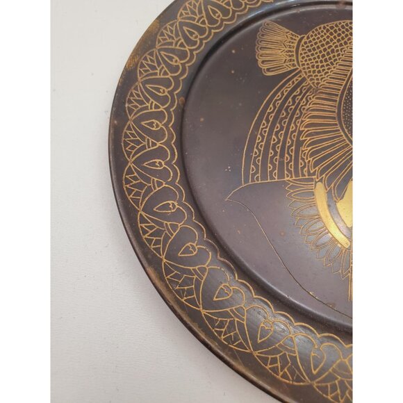 Vintage Hammered copper Embossed Design Wall Plate Wall Hanging Collectible - Picture 4 of 10